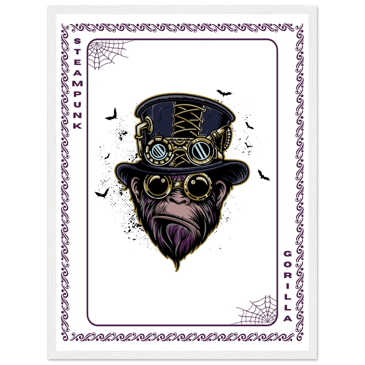 Elevate Your Decor - Steampunk, Funky, and Urban Gorilla Poster Set - 45x60 cm 18x24″ White frame Steampunk Gorilla - Wooden Framed Posters