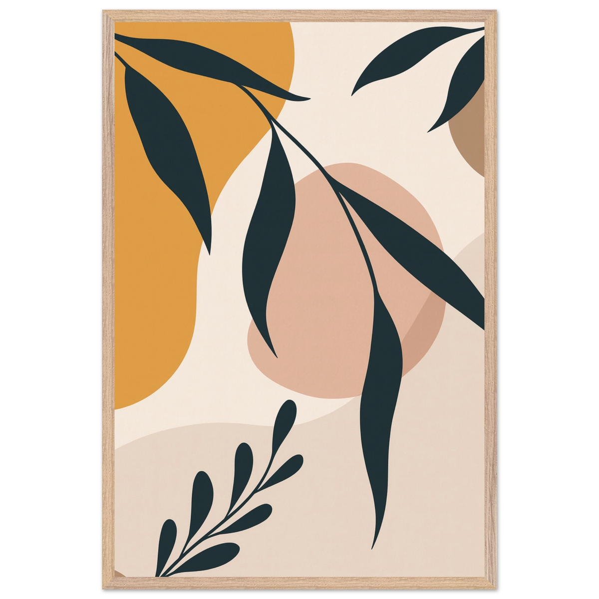 Minimal Leaf Wooden Frame Art – Memory in Every Line - Wood frame - Wooden Framed Posters