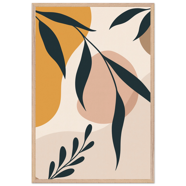 Minimal Leaf Wooden Frame Art – Memory in Every Line - Wood frame - Wooden Framed Posters