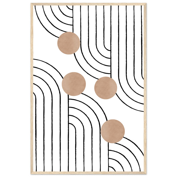 Timeless Elegance - Abstract Line Art with Natural Tones - 60x90 cm 24x36″ Wood frame - Wooden Framed Posters