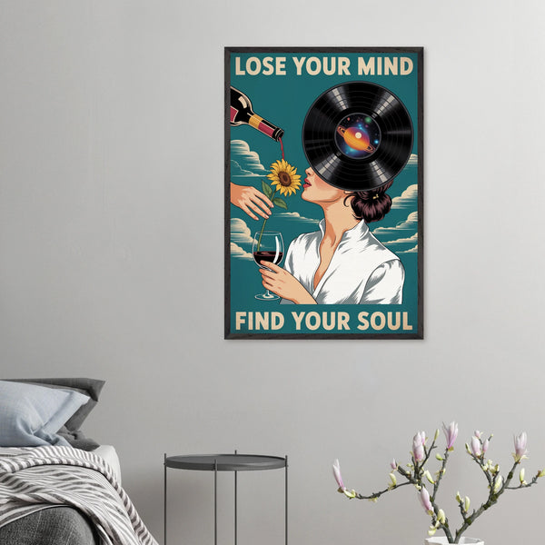 Find Your Soul - Framed Art for Music & Wine Lovers - Black frame - Wooden Framed Posters