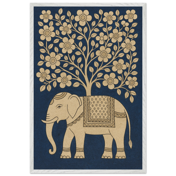 Traditional Elephant Art Print – Heritage Frame Gift - White frame - Wooden Framed Posters