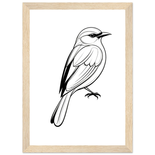 Serenity in Lines - Framed Bird Poster - A4 21x29.7 cm 8x12″ Wood frame - Framed Posters