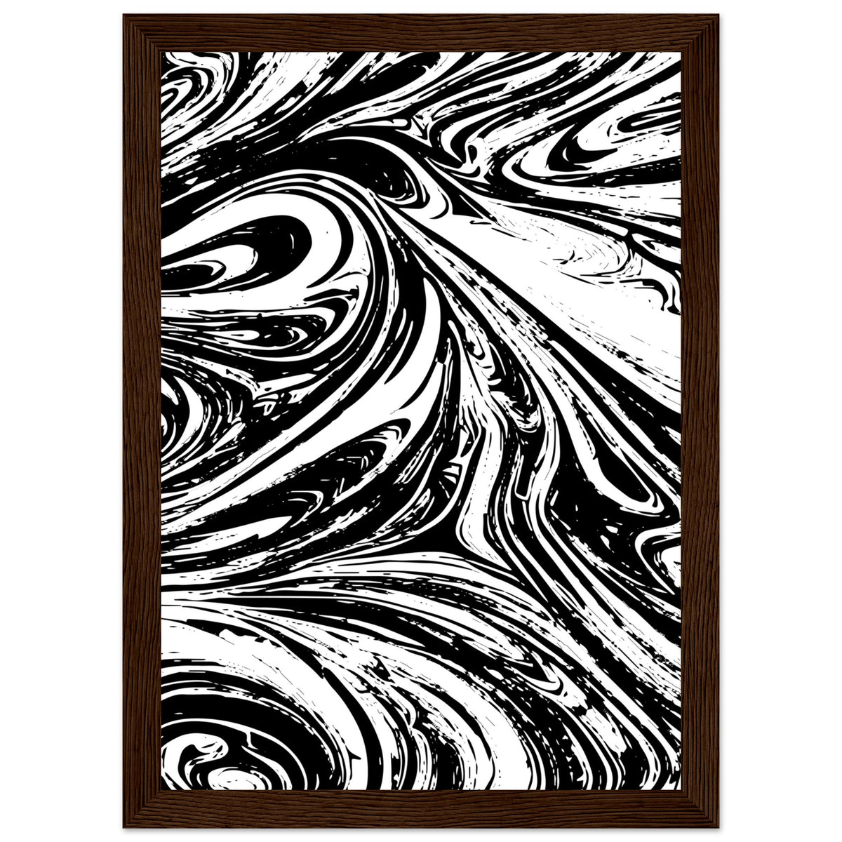 Black & White Swirl - Premium Matte Framed Poster - A4 21x29.7 cm 8x12″ Dark wood frame - Metal Framed Posters