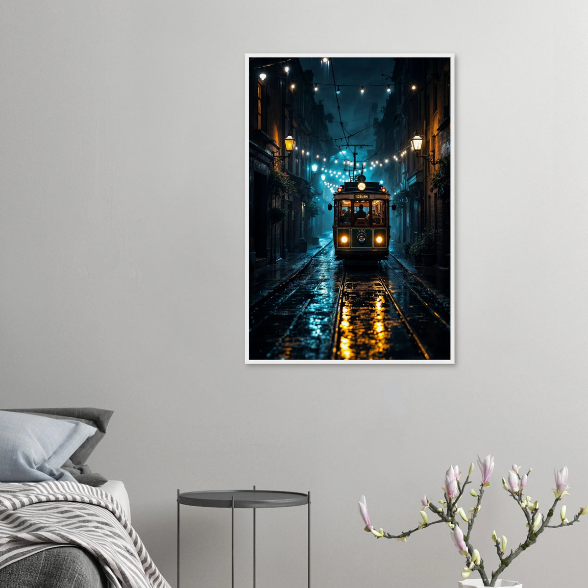 Cobblestone Glow - Urban Travel Art Print - 60x90 cm 24x36″ White frame - Wooden Framed Posters