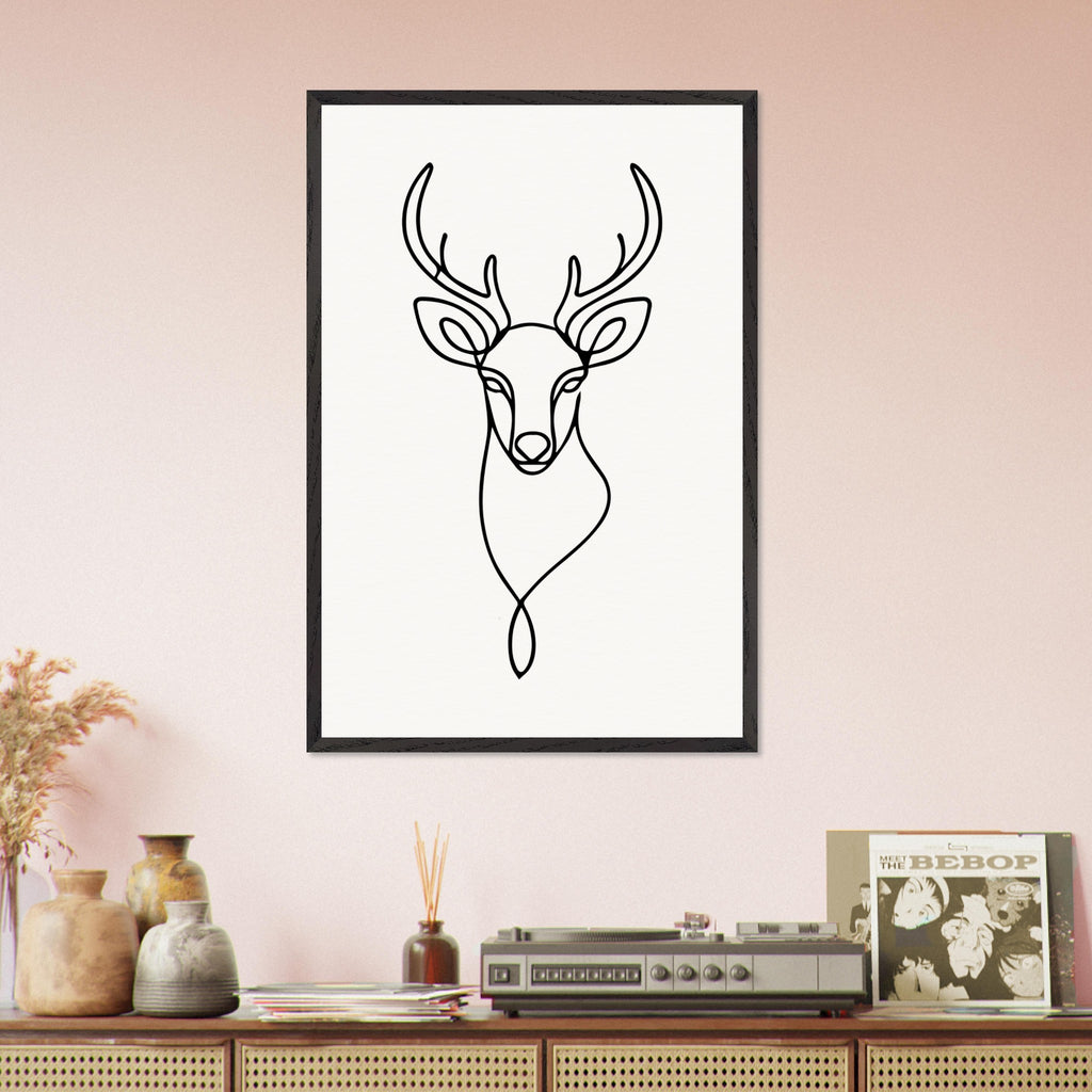 Nature's Outline - Elegant Deer in Wooden Frame - - Wooden Framed Posters