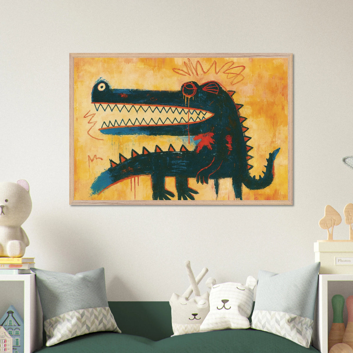 Wild Dino Graffiti Framed Poster – A Bold Gift of Expression - Wood frame - Wooden Framed Posters