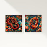 Majestic Dragon Blossom Duo - 20x20 - Framed Posters