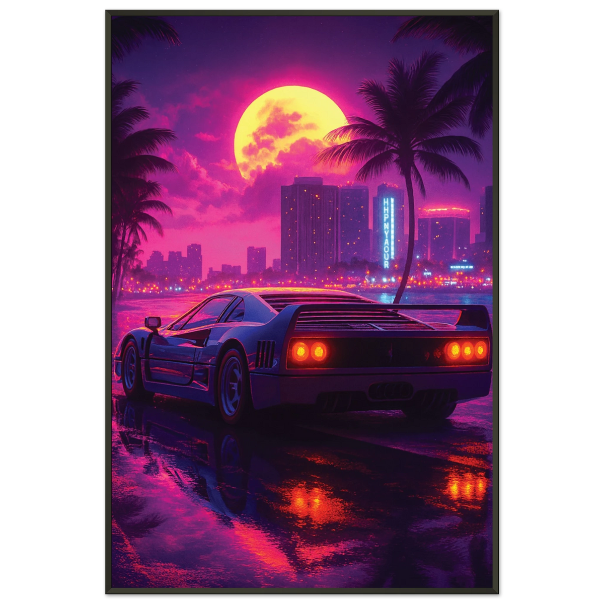 Retro Drive Under Neon Sky – Metal Framed Poster - Default Title - Metal Framed Posters