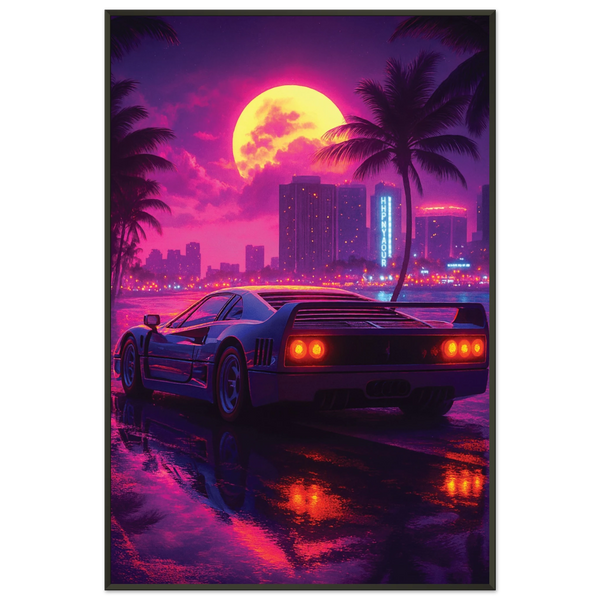Retro Drive Under Neon Sky – Metal Framed Poster - Default Title - Metal Framed Posters