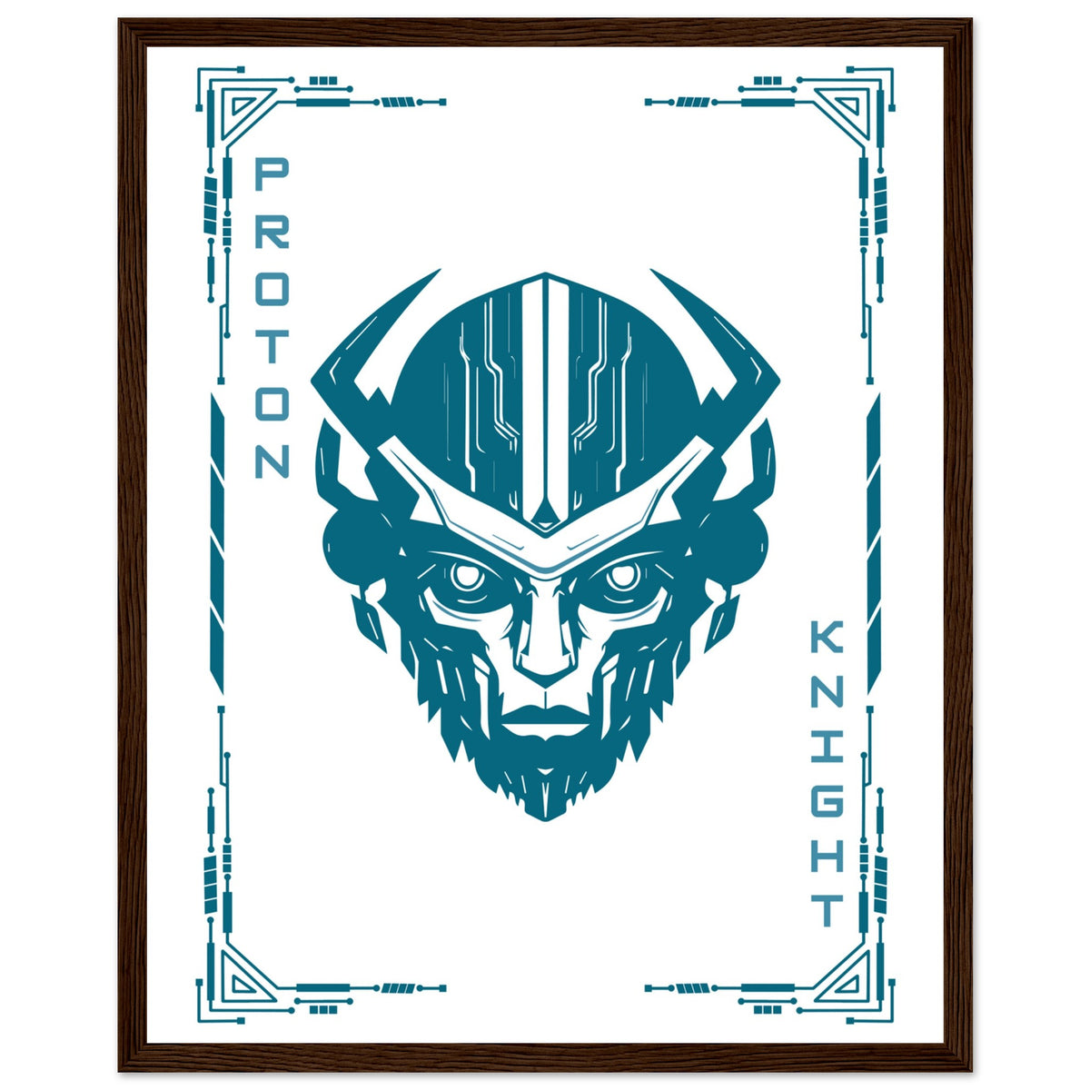 Transform Your Space - "Proton, Neural, Quantum Knights" Poster Set - 40x50 cm 16x20″ Dark wood frame Proton Knight - Wooden Framed Posters