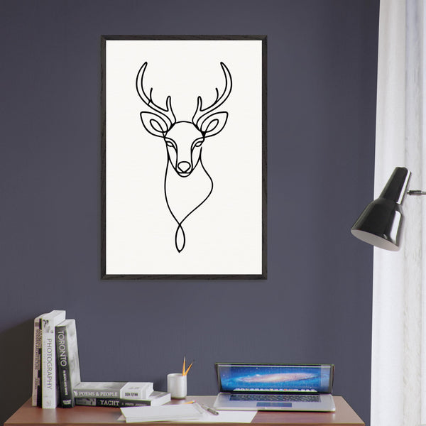 Nature's Outline - Elegant Deer in Wooden Frame - - Wooden Framed Posters