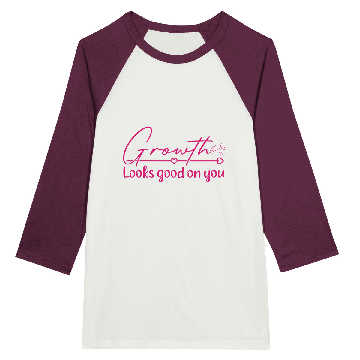 Embrace Growth - Unisex 3/4 Sleeve Raglan T-Shirt - White and Maroon - T-shirts