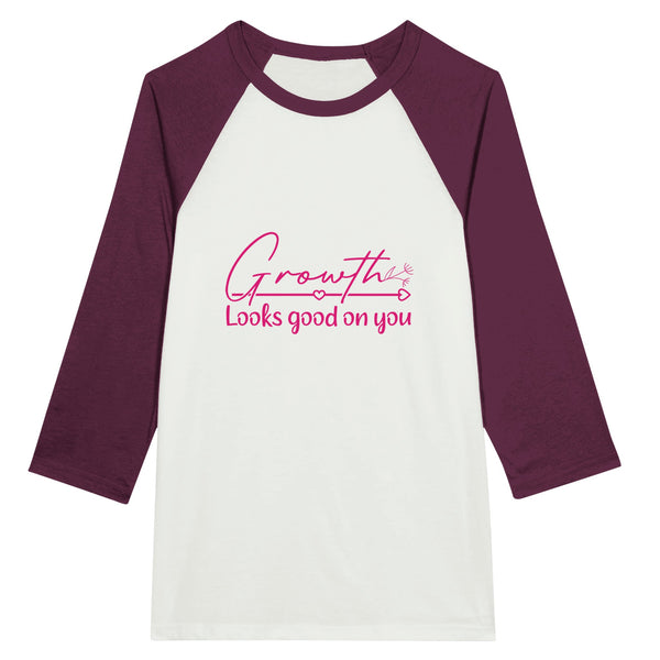 Embrace Growth - Unisex 3/4 Sleeve Raglan T-Shirt - White and Maroon - T-shirts