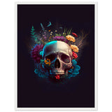 Nature’s Duality - Vibrant Flowers and Skull - 45x60 cm 18x24″ White frame - Wooden Framed Posters