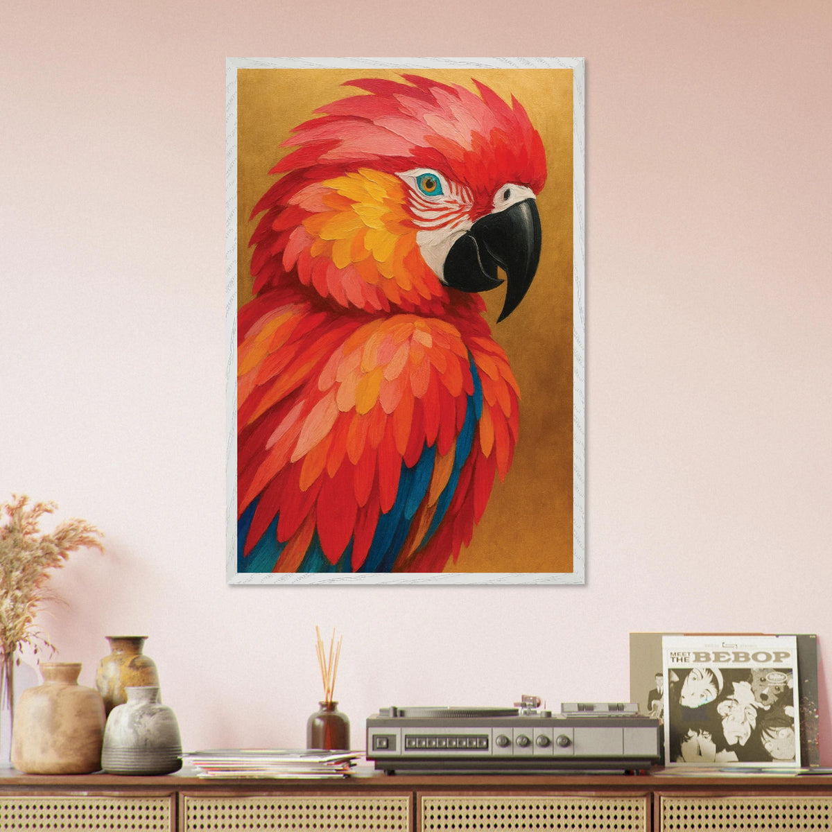 Majestic Parrot Poster – Colorful Wooden Frame Gift - - Wooden Framed Posters