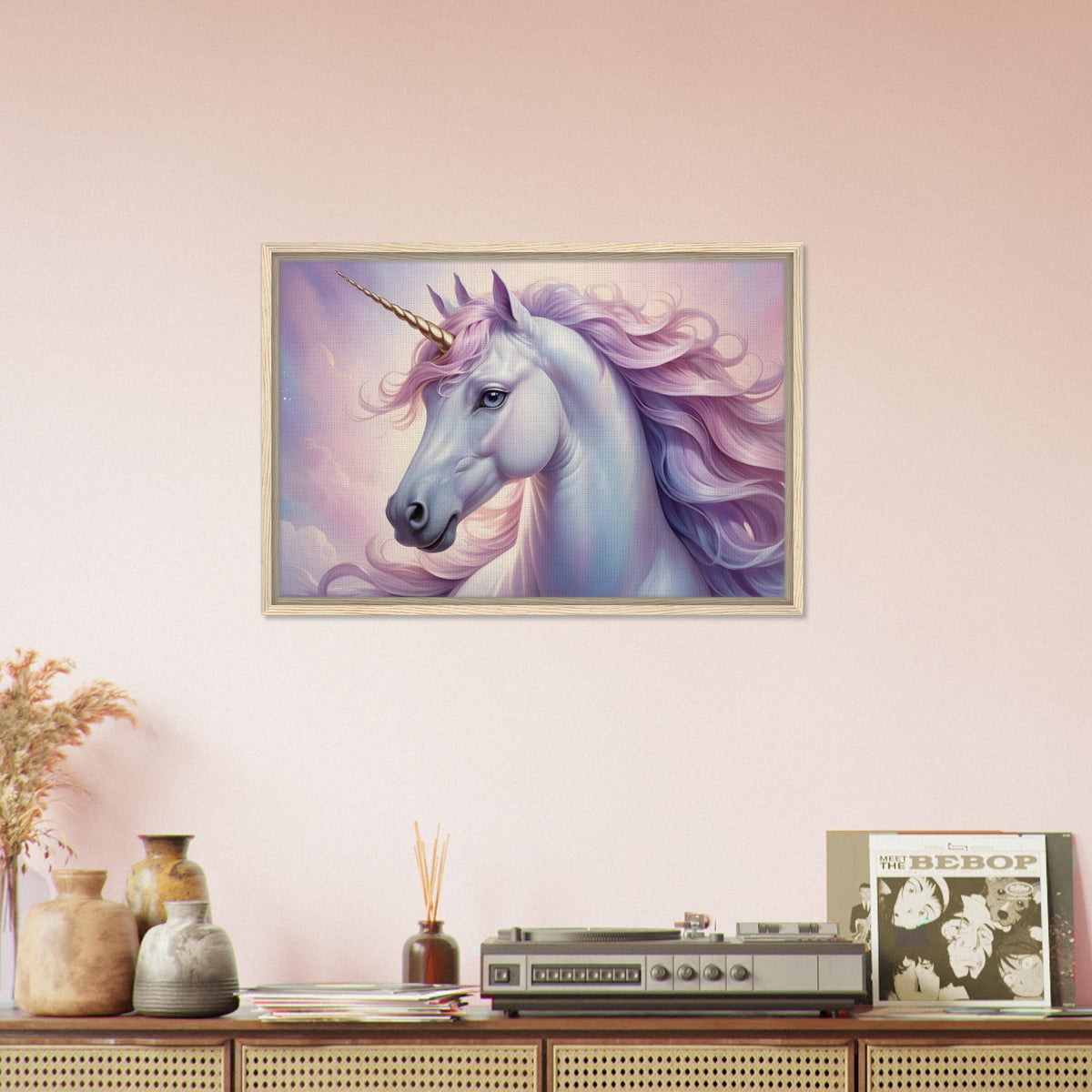 Enchanted Grace - Magical Unicorn in Pastel Hues - - Framed Canvas