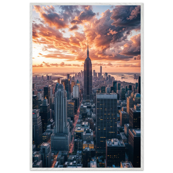 New York Skyline at Sunset - AI Masterpiece - - Framed Posters