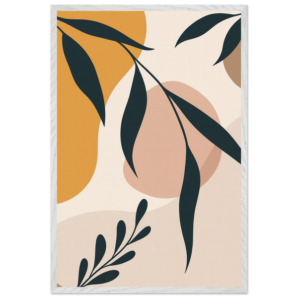 Minimal Leaf Wooden Frame Art – Memory in Every Line - White frame - Wooden Framed Posters