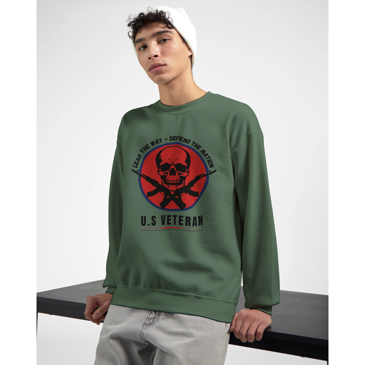 Defend with Pride - U.S. Veteran Patriotic Sweatshirt - Military Green - Sweatshirts