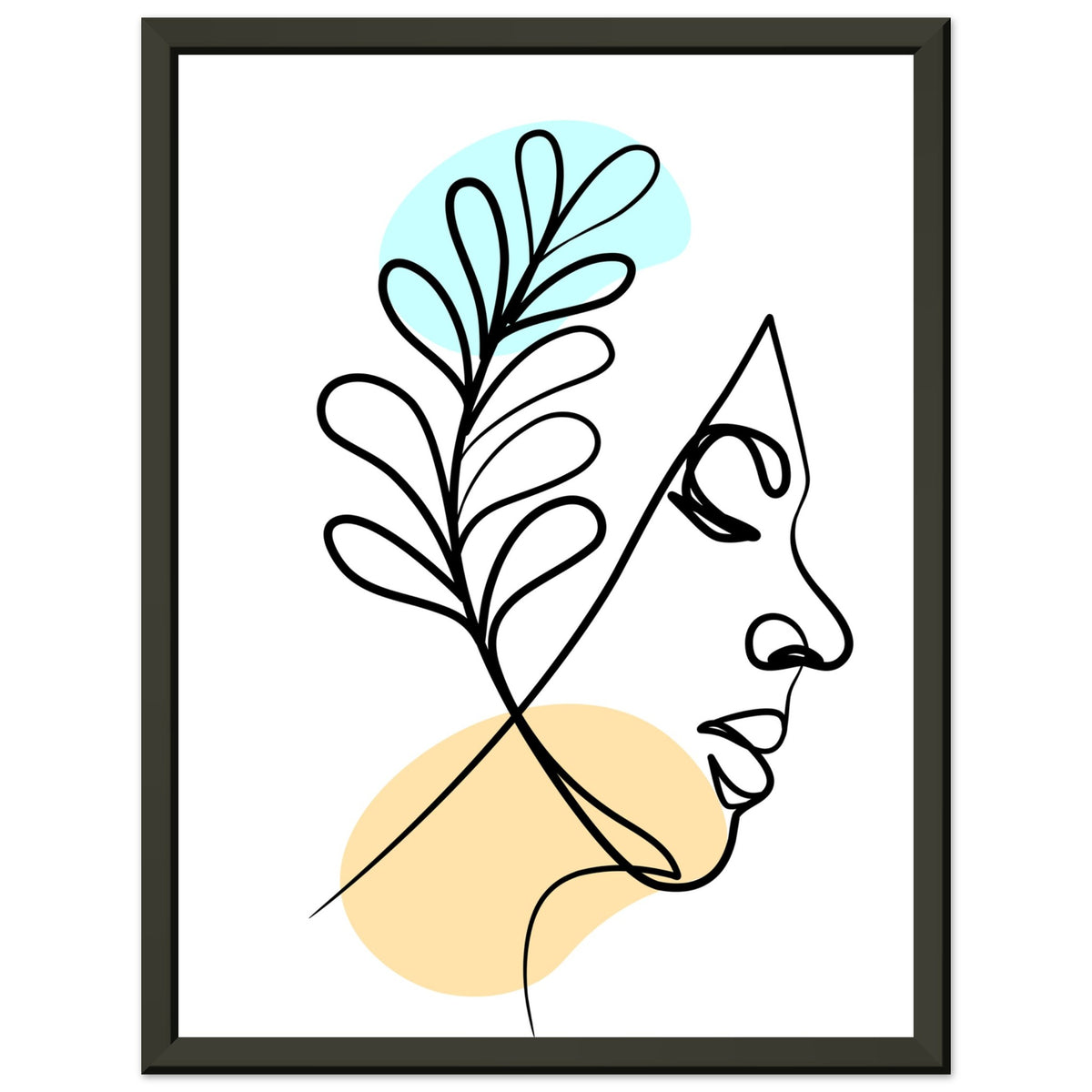 Nature's Grace - Line Art Portrait with Pastel Hues - 30x40 cm 12x16″ - Metal Framed Posters