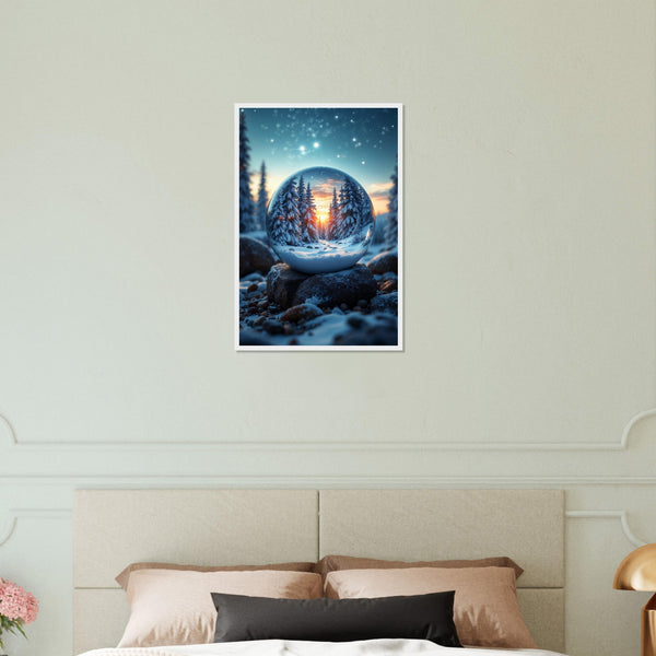 Crystal Wonderland - Snow Globe Wall Art - White frame 40x60 cm 16x24″ - Wooden Framed Posters