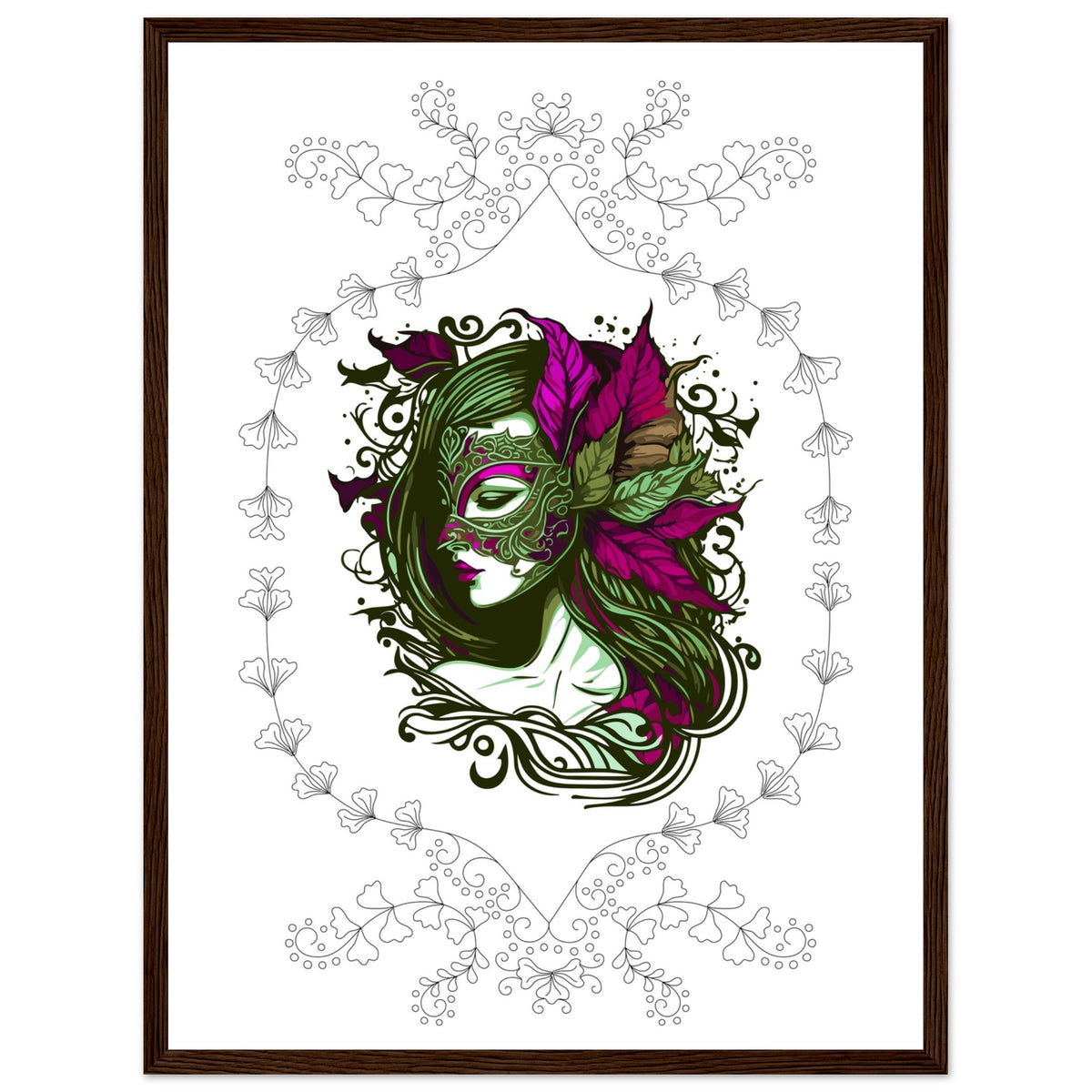 Masked Enchantment - Deluxe Framed Poster - 45x60 cm 18x24″ Dark wood frame - Framed Posters