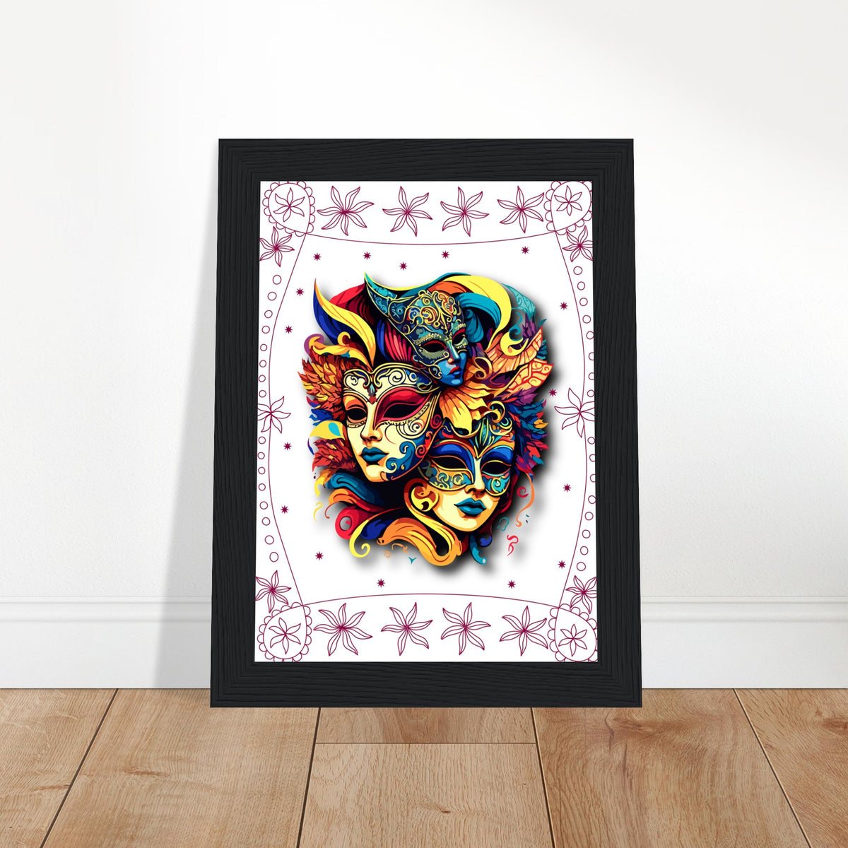 Colorful Mask Trio - Luxury Framed Print - - Wooden Framed Posters