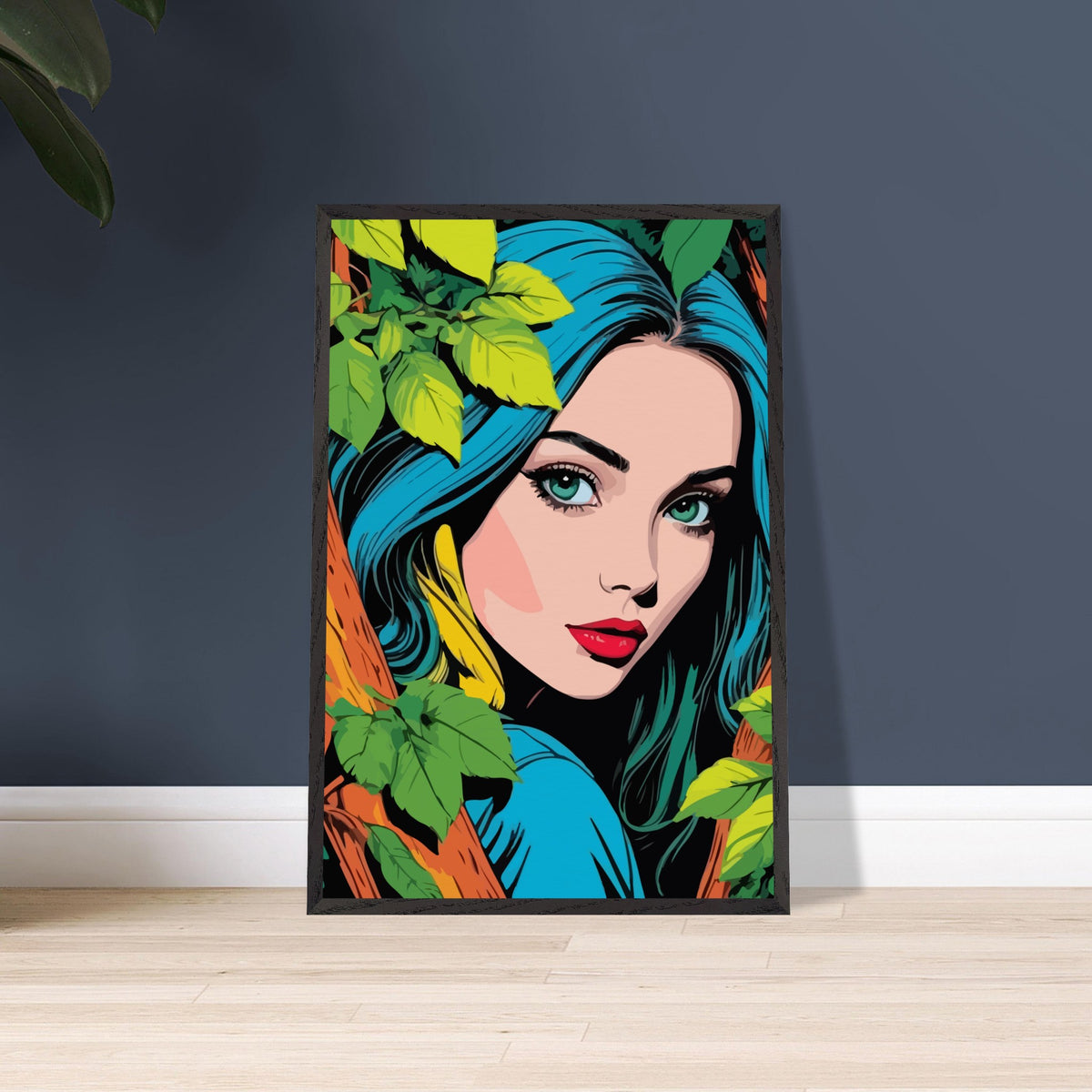 Premium Nature's Elegance - The Blue-Haired Muse - - Wooden Framed Posters