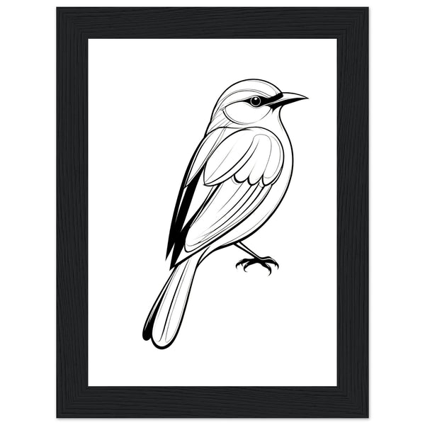 Serenity in Lines - Framed Bird Poster - 13x18 cm 5x7″ Black frame - Framed Posters