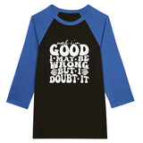 Doubtful Confidence - Unisex 3/4 sleeve Raglan T-shirt - Black and True Royal - T-shirts