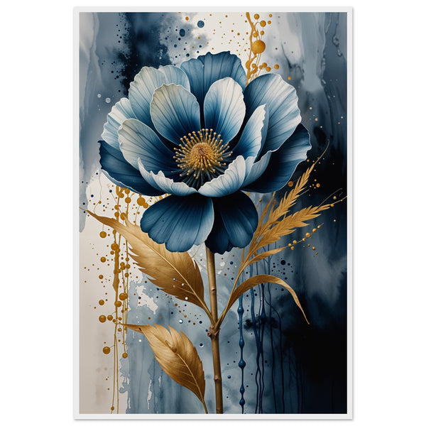 Indigo Dreams - Modern Floral Wall Art - - Wooden Framed Posters