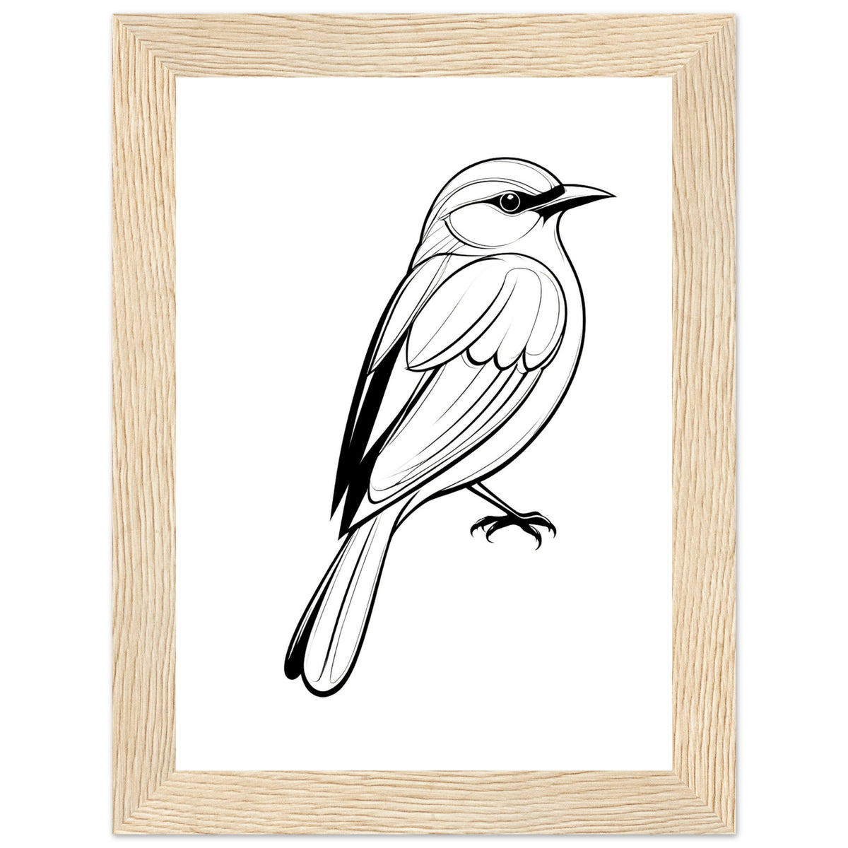 Serenity in Lines - Framed Bird Poster - 13x18 cm 5x7″ Wood frame - Framed Posters