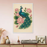 Peacock & Lotus Harmony – Wooden Framed Wall Art Gift - - Wooden Framed Posters