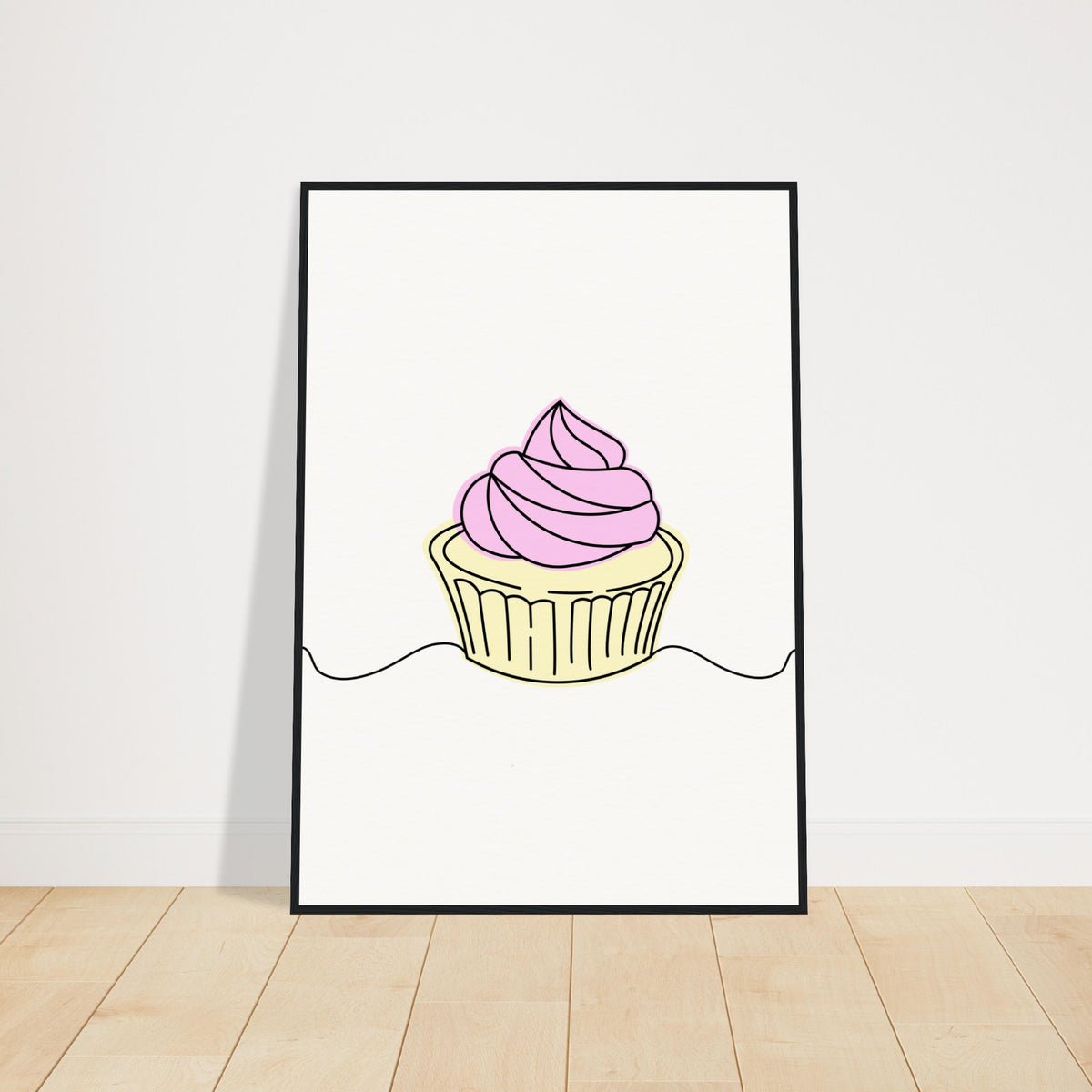 Cupcake Delight - Minimalist Pink Frosting Art - 70x100 cm 28x40″ Black frame - Wooden Framed Posters