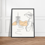 Serene Japanese Elegance - Framed Line Art - - Wooden Framed Posters