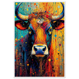 Aura of the Wild - Colorful Bull Art on Matte Paper - - Wooden Framed Posters