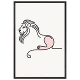 Majestic Serenity - Lion Line Art Poster - 60x90 cm 24x36″ Black frame - Wooden Framed Posters