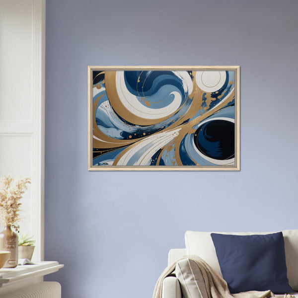 Infinite Flow - Abstract Gold and Navy Whirls - - Framed Canvas