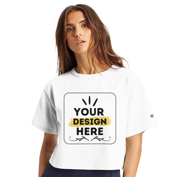 Ultimate Comfort - Women's Customizable Cropped Heritage Crewneck - White - Crewneck T-shirts