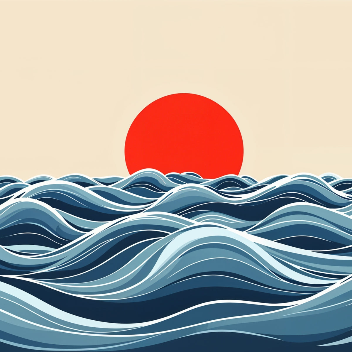 Rolling Waves and Rising Fire – Wooden-Framed Poster - Walnut Premium Oak Glossy Photo - Wooden Framed Posters