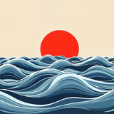 Rolling Waves and Rising Fire – Wooden-Framed Poster - Walnut Premium Oak Glossy Photo - Wooden Framed Posters