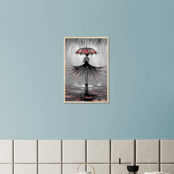 Whispers of the Rain - Woman with Umbrella Art - 40x60 cm 16x24″ Wood frame - Framed Posters