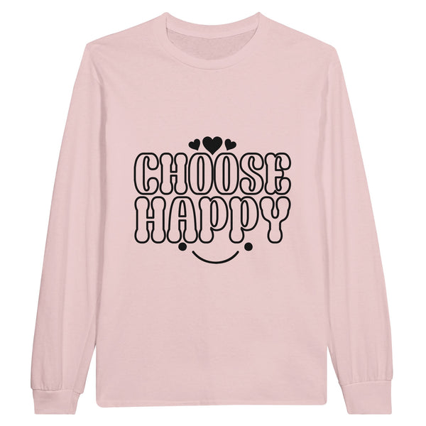 Happy Vibes Only - CHOOSE HAPPY Cozy Crew - Light Pink - Long Sleeve T-shirts