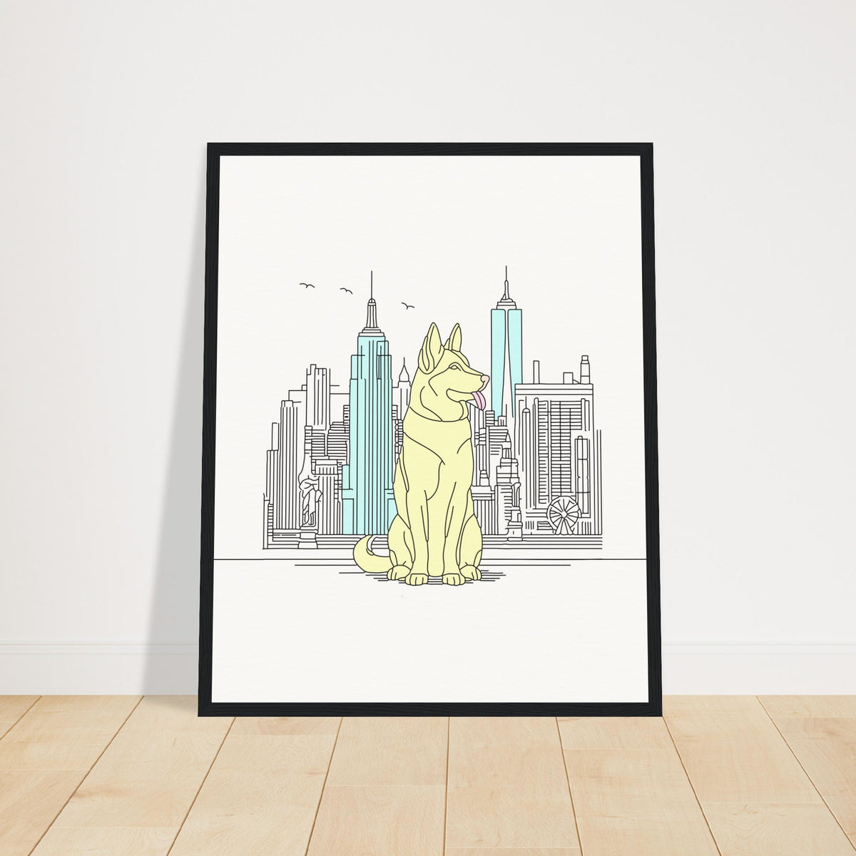 Urban Companion - Dog and Cityscape Art - 40x50 cm 16x20″ Black frame - Wooden Framed Posters