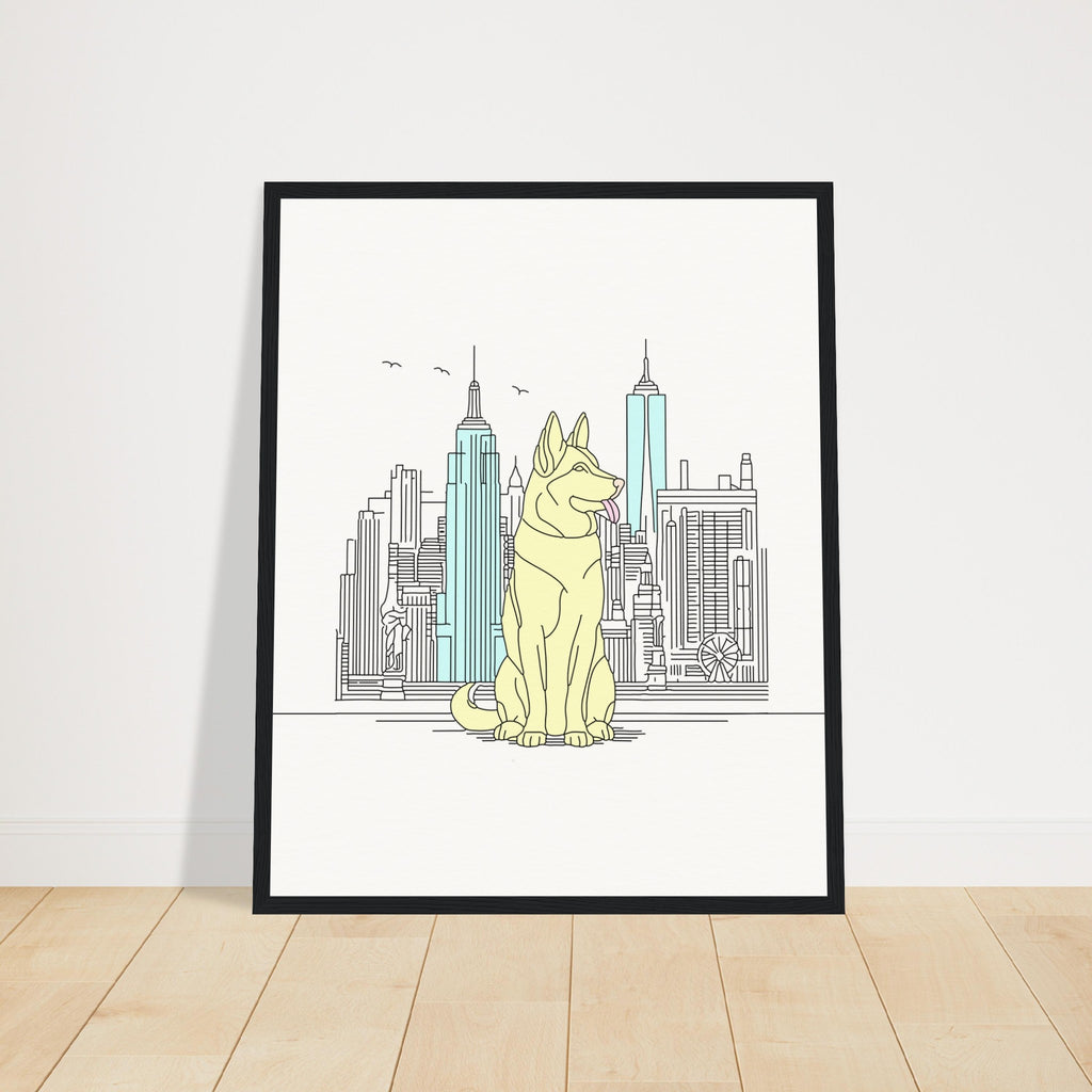 Urban Companion - Dog and Cityscape Art - 40x50 cm 16x20″ Black frame - Wooden Framed Posters