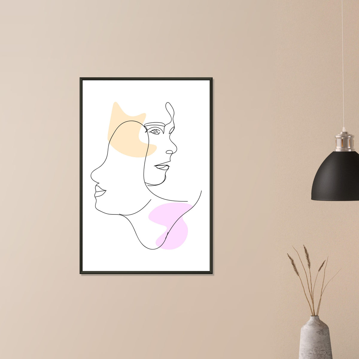 Mirrored Elegance - Artistic Line Faces in Gentle Tones - - Metal Framed Posters