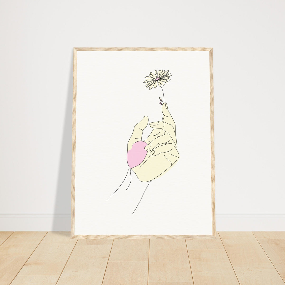 Artistic Grace - Hand & Flower Poster in Pine Wood Frame - 45x60 cm 18x24″ Wood frame - Wooden Framed Posters