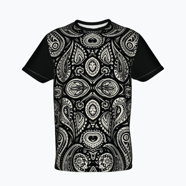 Elegance in Black & White - The Paisley Statement Tee - - T-shirts