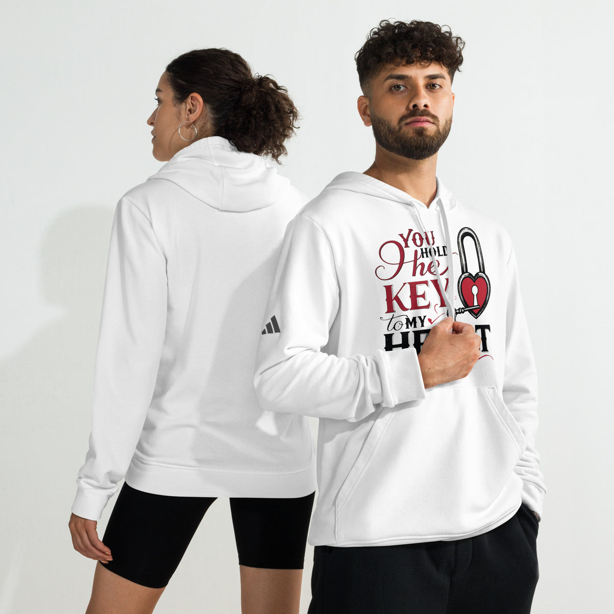 Key to My Heart - Romantic Fleece Hoodie - White - Hoodies